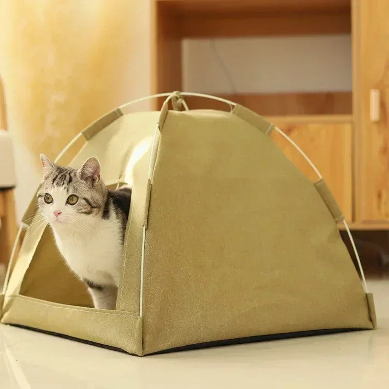 CozyTent™ Cat House – Foldable Canvas Pet Bed for Cats & Small Dogs