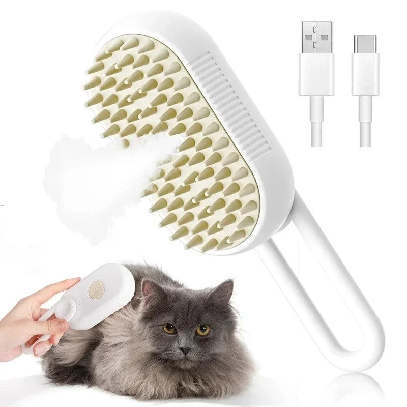 FurEase™ Steam Brush – 3-in-1 Pet Grooming & Massage Tool