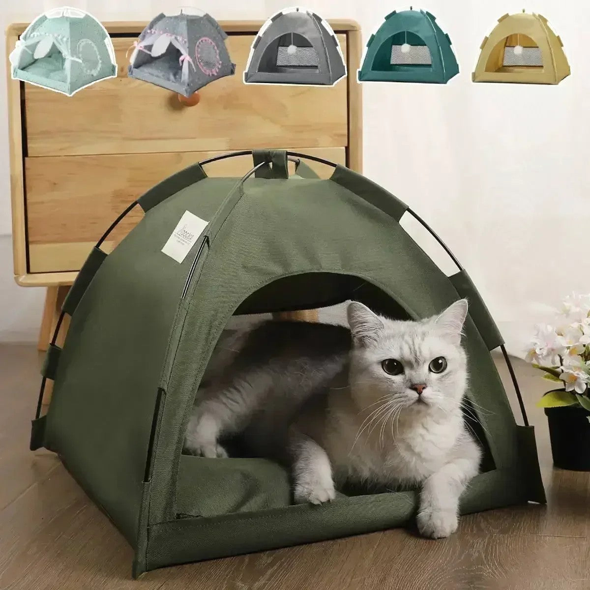 CozyTent™ Cat House – Foldable Canvas Pet Bed for Cats & Small Dogs