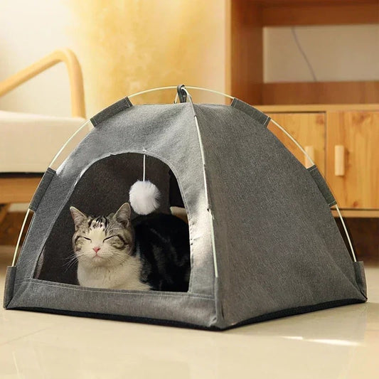CozyTent™ Cat House – Foldable Canvas Pet Bed for Cats & Small Dogs