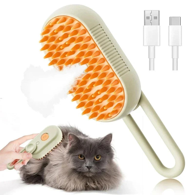 FurEase™ Steam Brush – 3-in-1 Pet Grooming & Massage Tool