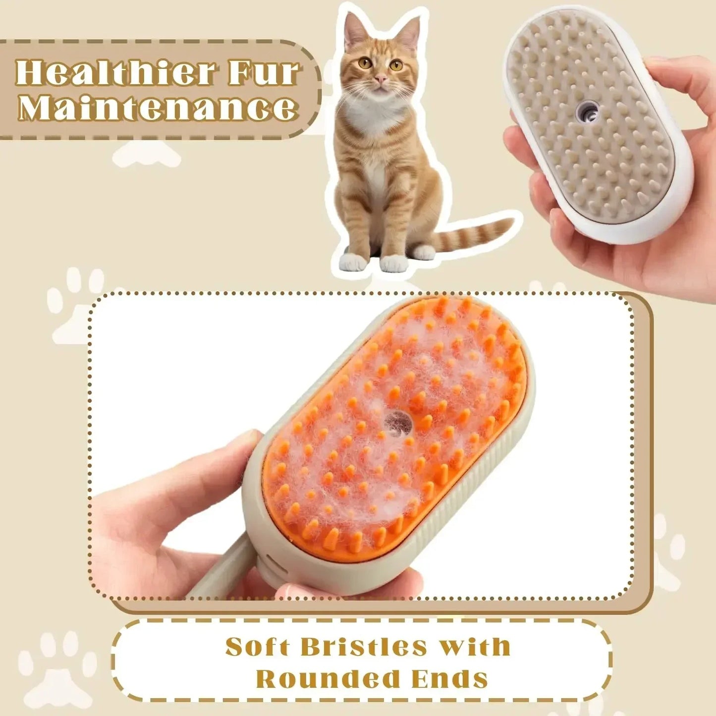 FurEase™ Steam Brush – 3-in-1 Pet Grooming & Massage Tool