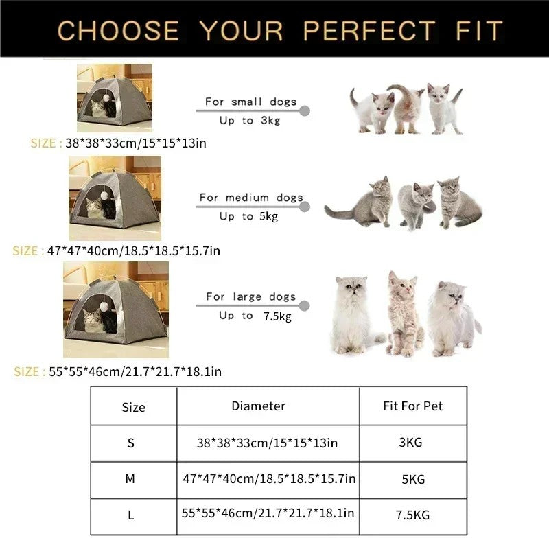 CozyTent™ Cat House – Foldable Canvas Pet Bed for Cats & Small Dogs