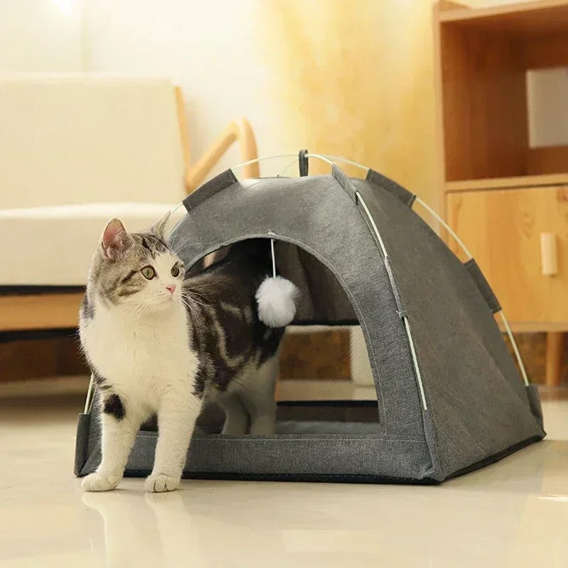CozyTent™ Cat House – Foldable Canvas Pet Bed for Cats & Small Dogs
