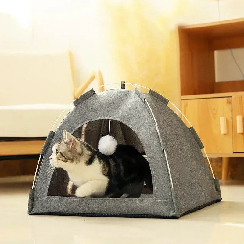 CozyTent™ Cat House – Foldable Canvas Pet Bed for Cats & Small Dogs