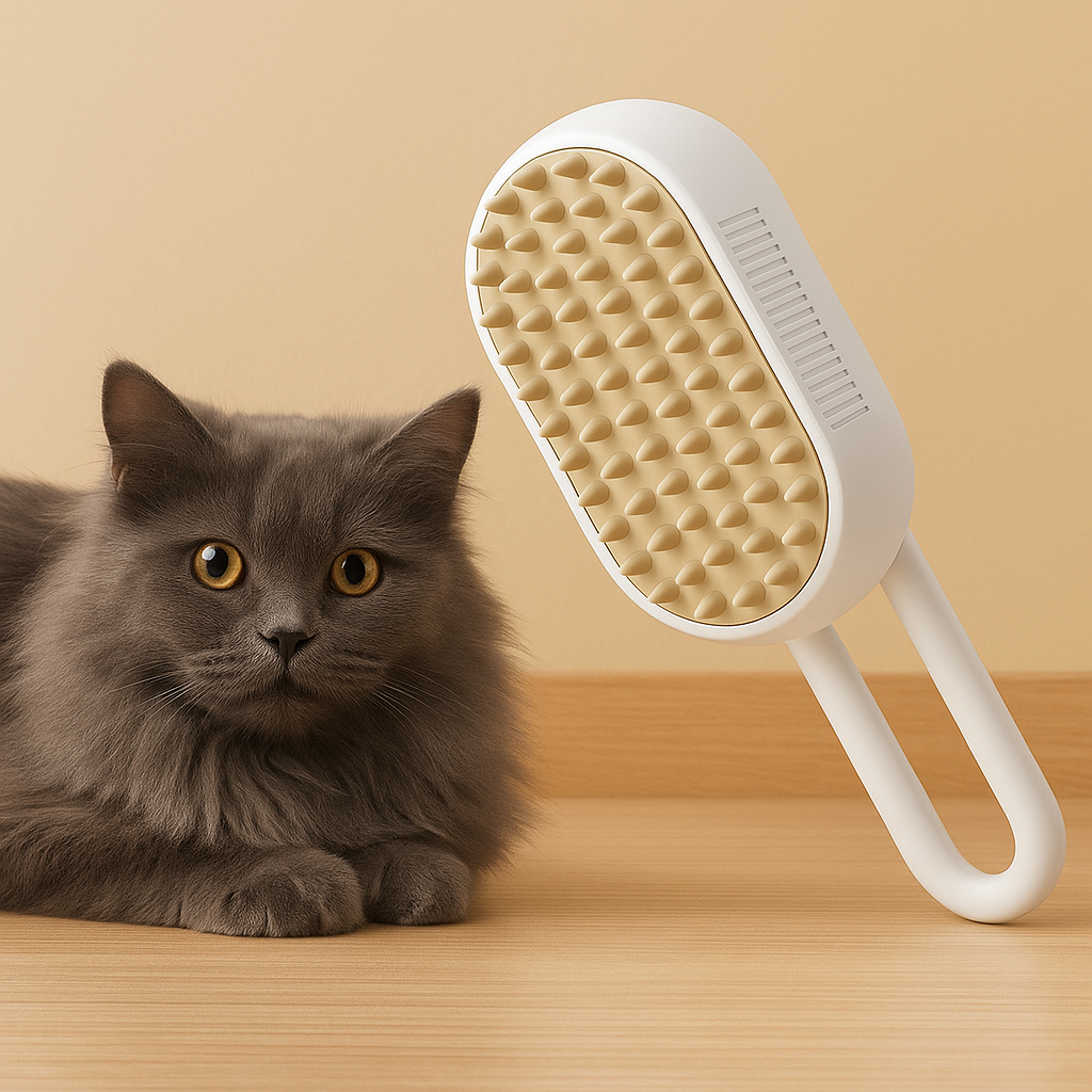 FurEase™ Steam Brush – 3-in-1 Pet Grooming & Massage Tool